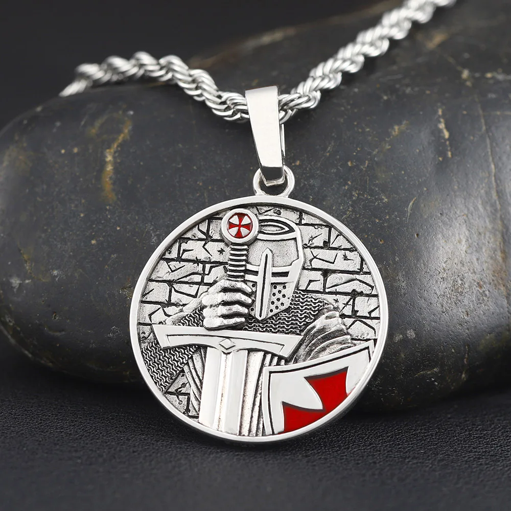 

Ретро рыцари тамплиеров доспехи щит крест серебряное ожерелье кулон