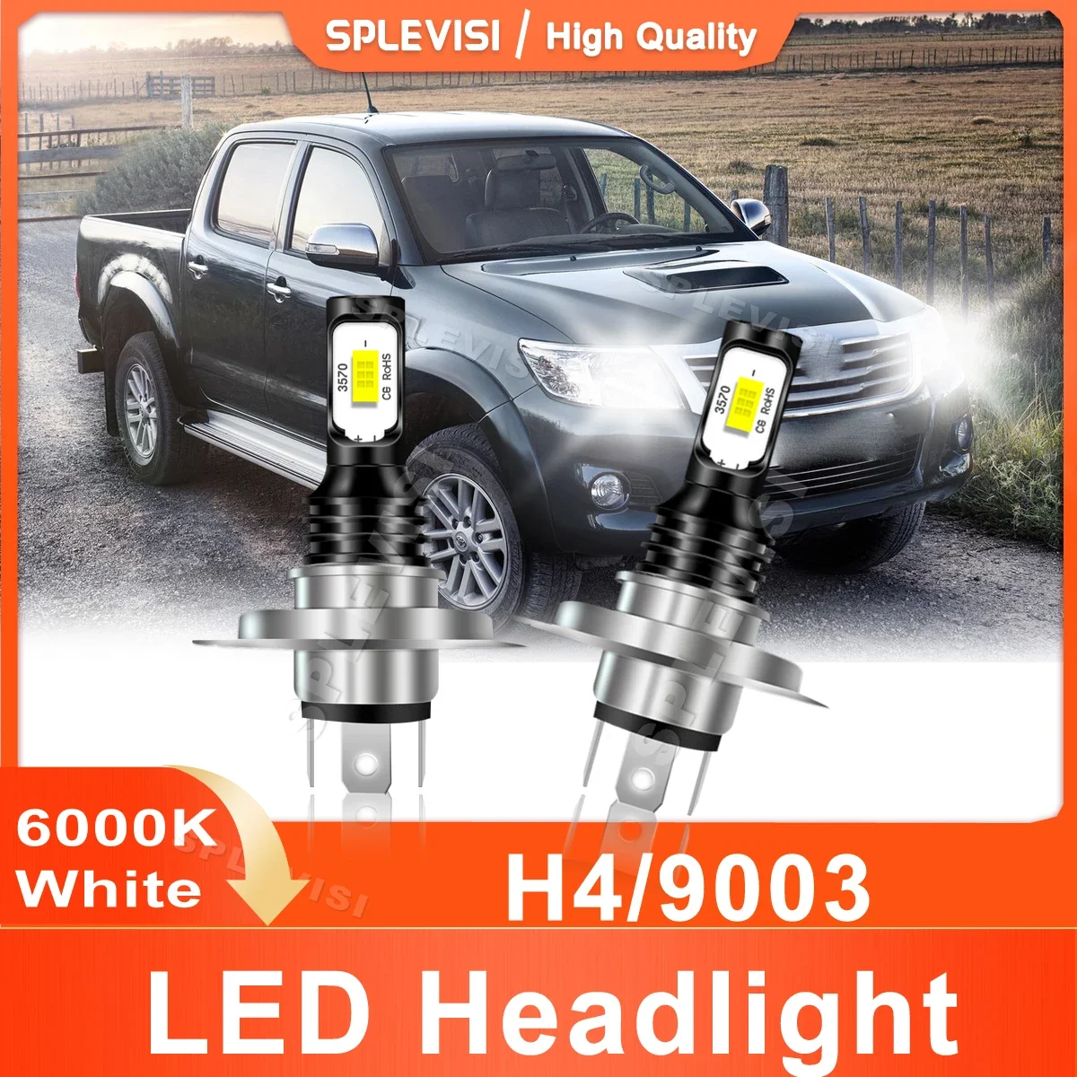 

2x 6000k White Car Light For Toyota Hilux MK7 2005 2006 2007 2008 2009 2010 2011 2012 2013 2014 2015 LED Headlight High Low Beam