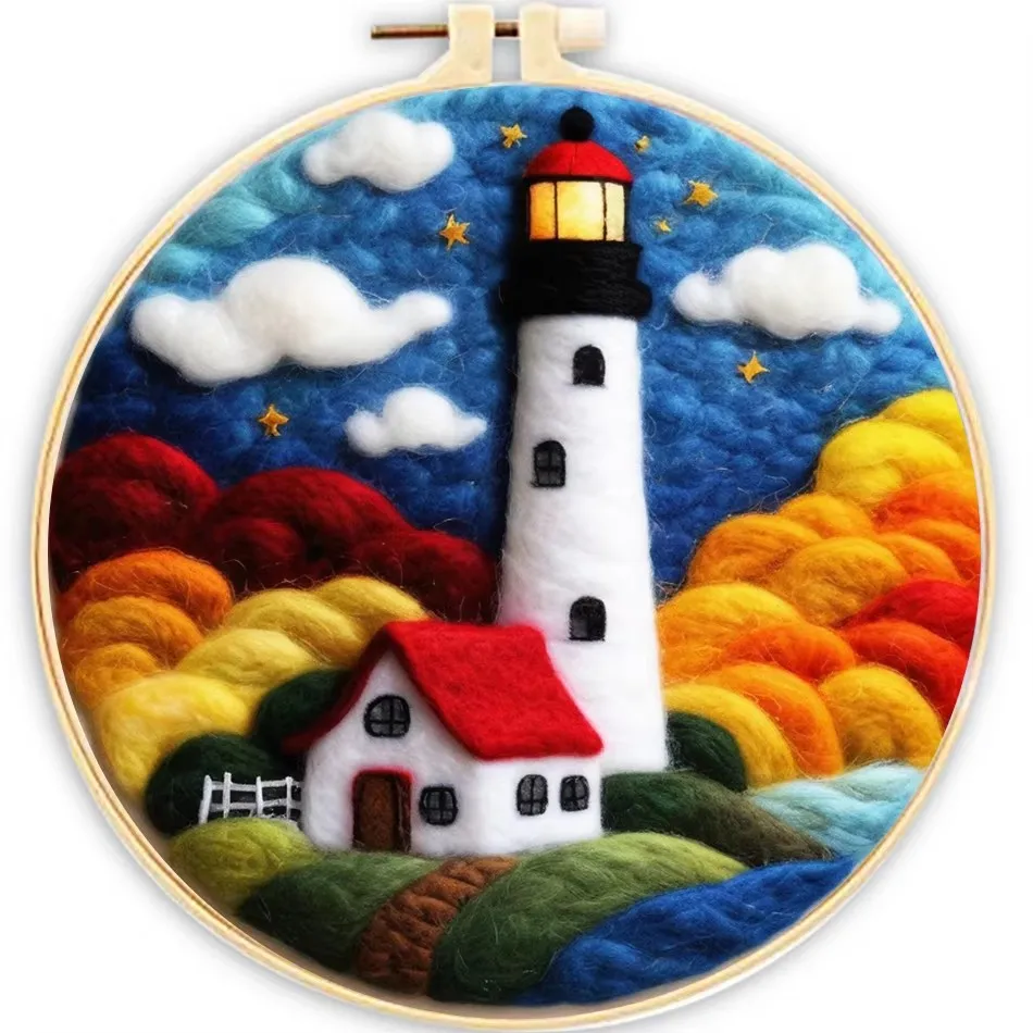 

CHENISTORY Wool Felting Painting House Scenery Starter Kit Needle Felting Picture Wool Felting Painting Tool Kit Gift