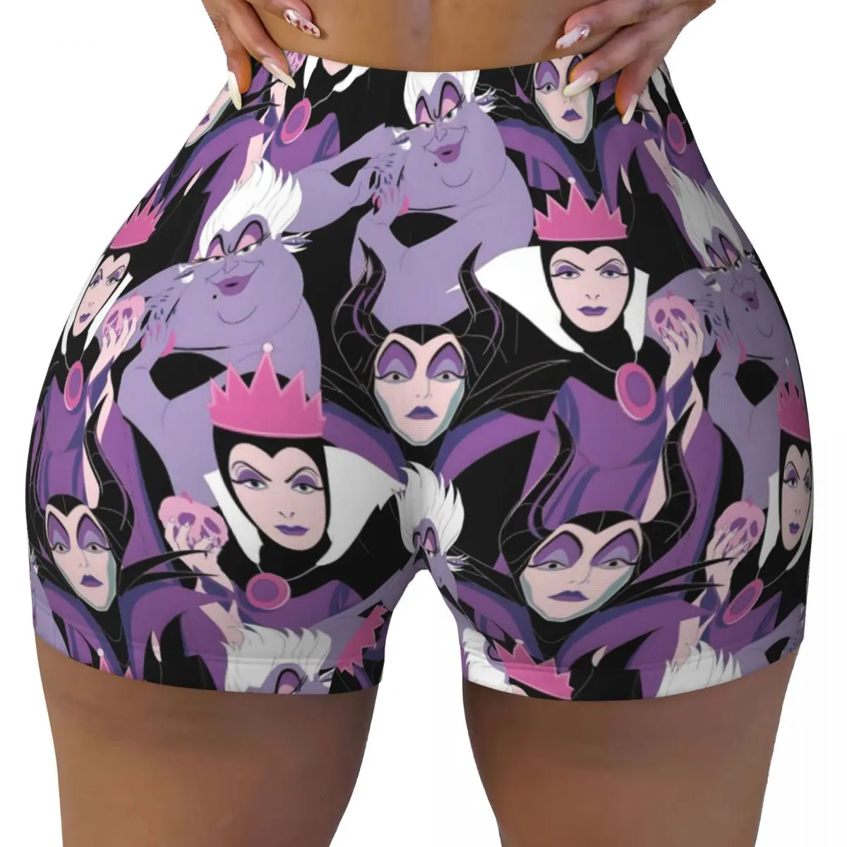 

Женские шорты для йоги Maleficent в стиле аниме с героями мультфильмов, спортивные байкерские шорты для бега в тренажерном зале