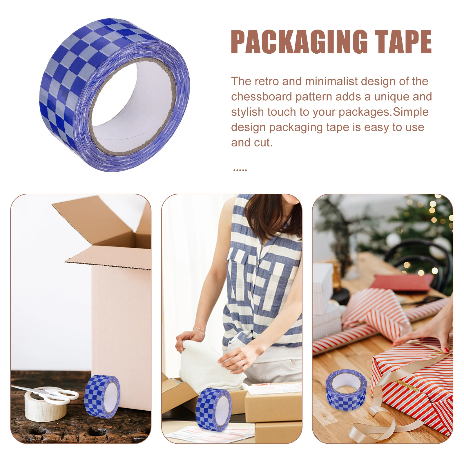 

2 Rolls Blue White Grid for Packaging Gifts Duct Tape Retro Minimalist Packing Tape For Package Packing Supplies