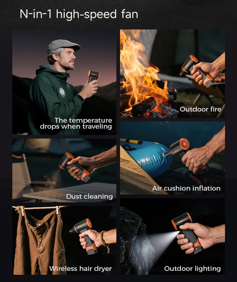 2025 Multifunktionaler heftiger Turboventilator, 8000 mAh, große Kapazität, 4 Geschwindigkeiten, starke Saugkraft, tragbarer kabelloser elektrischer Staubsammler