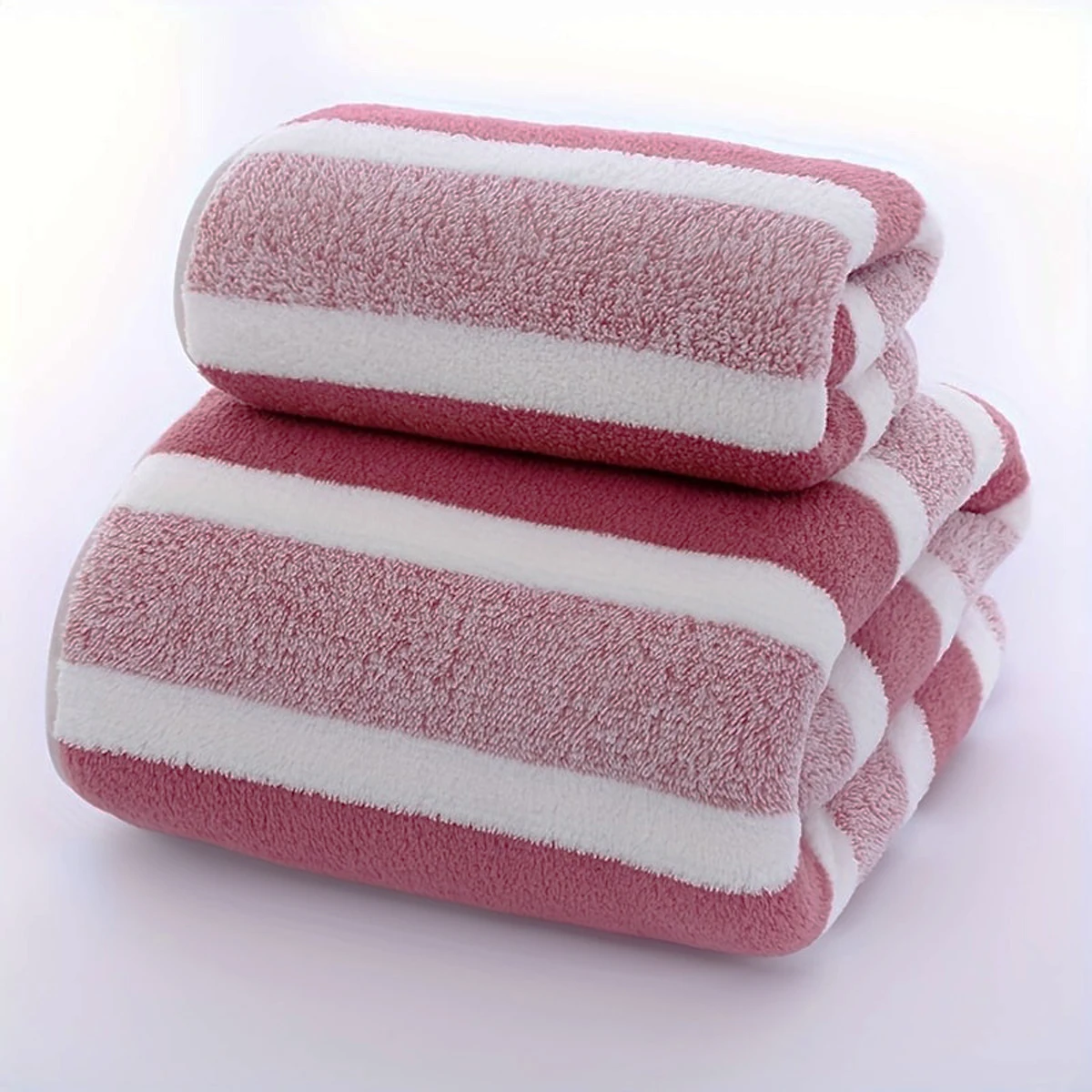 Bath towel set Absorbent dry hair wide strip coral velvet printed towel