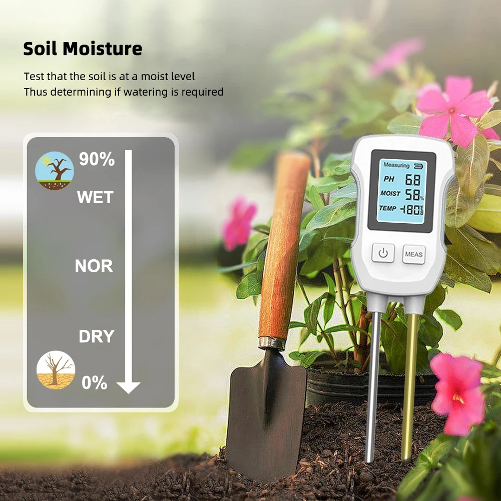 Digital LCD Soil Tester Medidor de umidade do solo Sensor de metal resistente ao calor Monitor de umidade para plantas florais jardinagem 3.0-9 PH