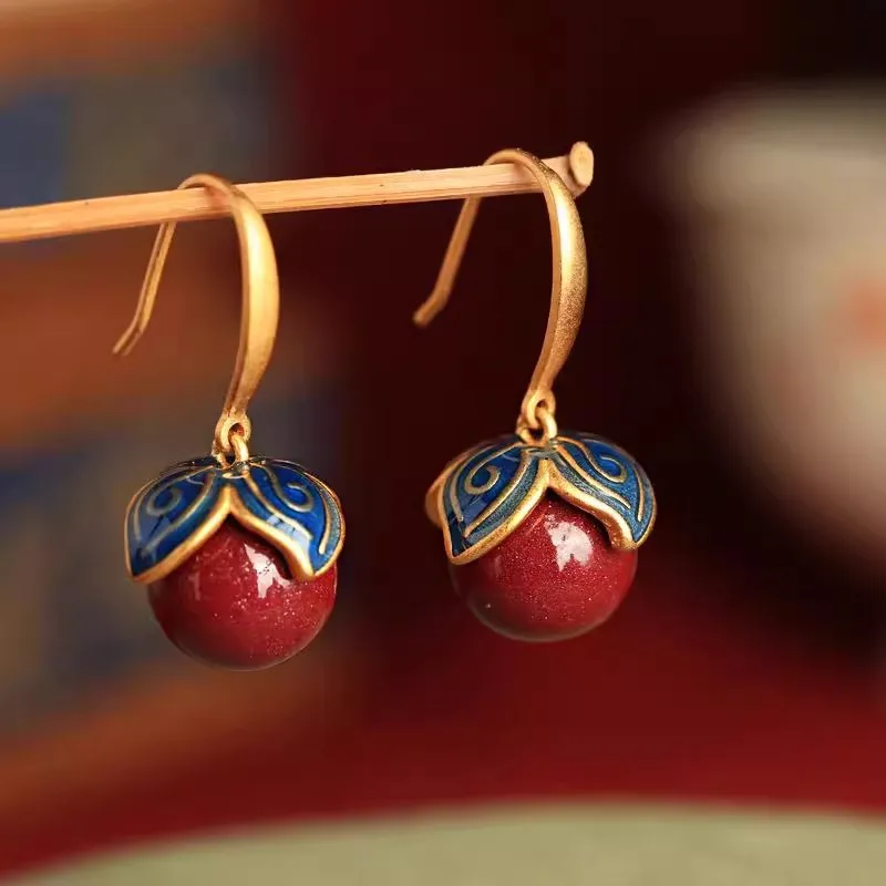 PANJBJ 925 Silber Persimmon-Roter Stein Ohrringe für Frauen Retro Ethnisches Glücksdesign Unregelmäßiger Schmuck Geschenk Dropshipping – Detail 1