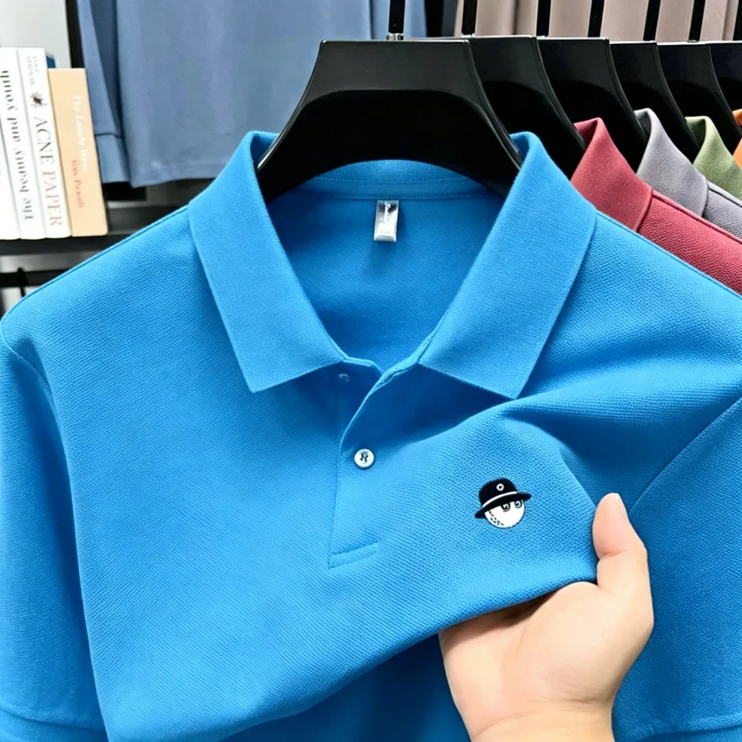 Herren Sommer High-End Golf Kurzarm-Poloshirt mit Kragen, Einfarbig, Atmungsaktiv, Büro-Casual, Hochwertige Herrenbekleidung – Detail 14