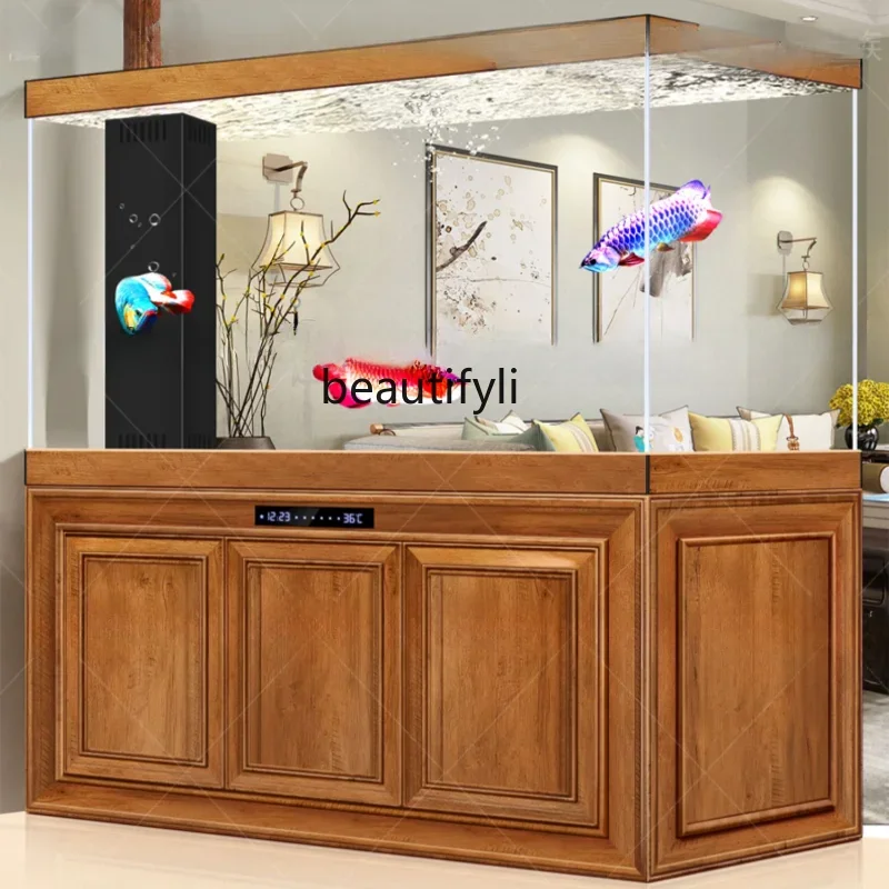 Home Living Room Office Integrated Medium and Large Arowana Aquarium Super White Glass Solid Wood Cabinet