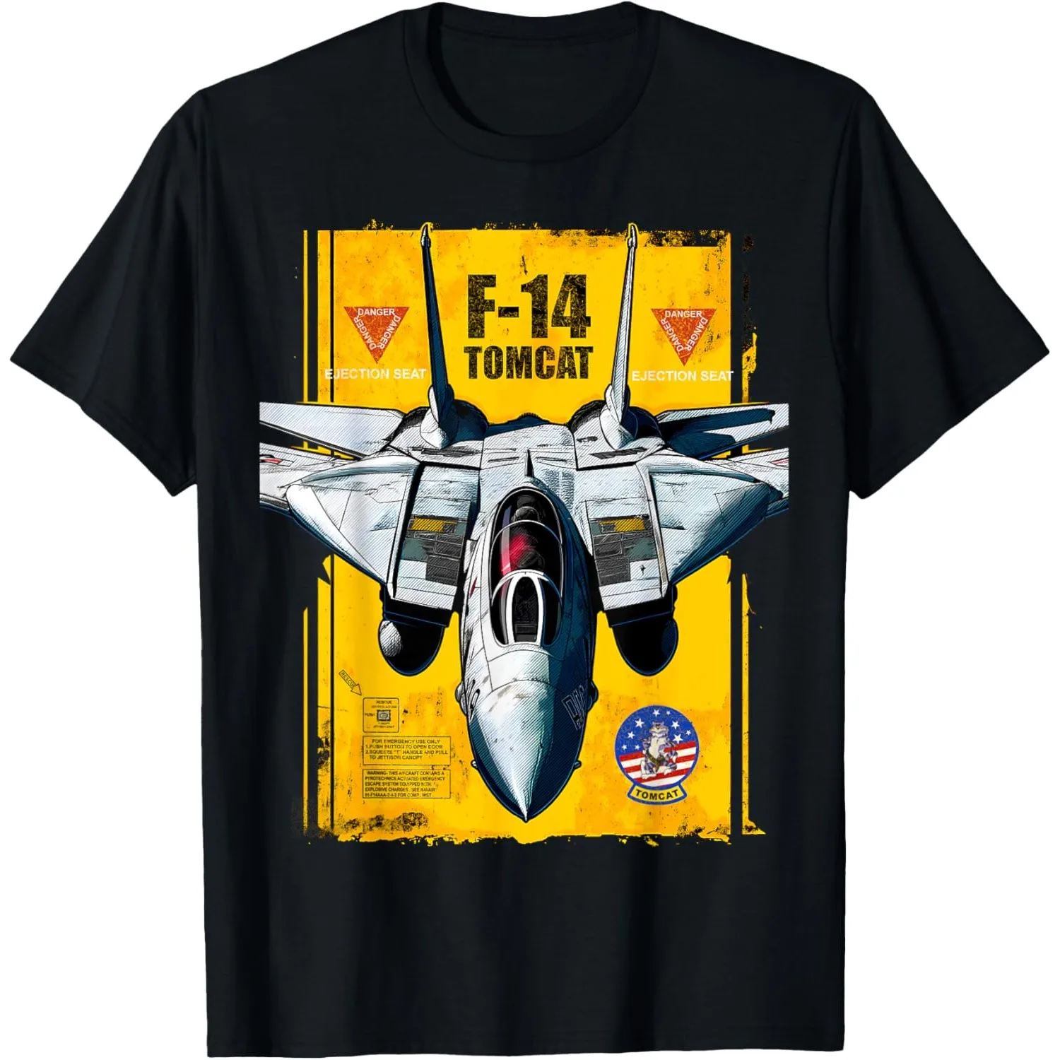 F-14 Tomcat Fighter Jet Graphic Tee Military Aviation Cool Print Men's T-Shirt Casual Round Neck