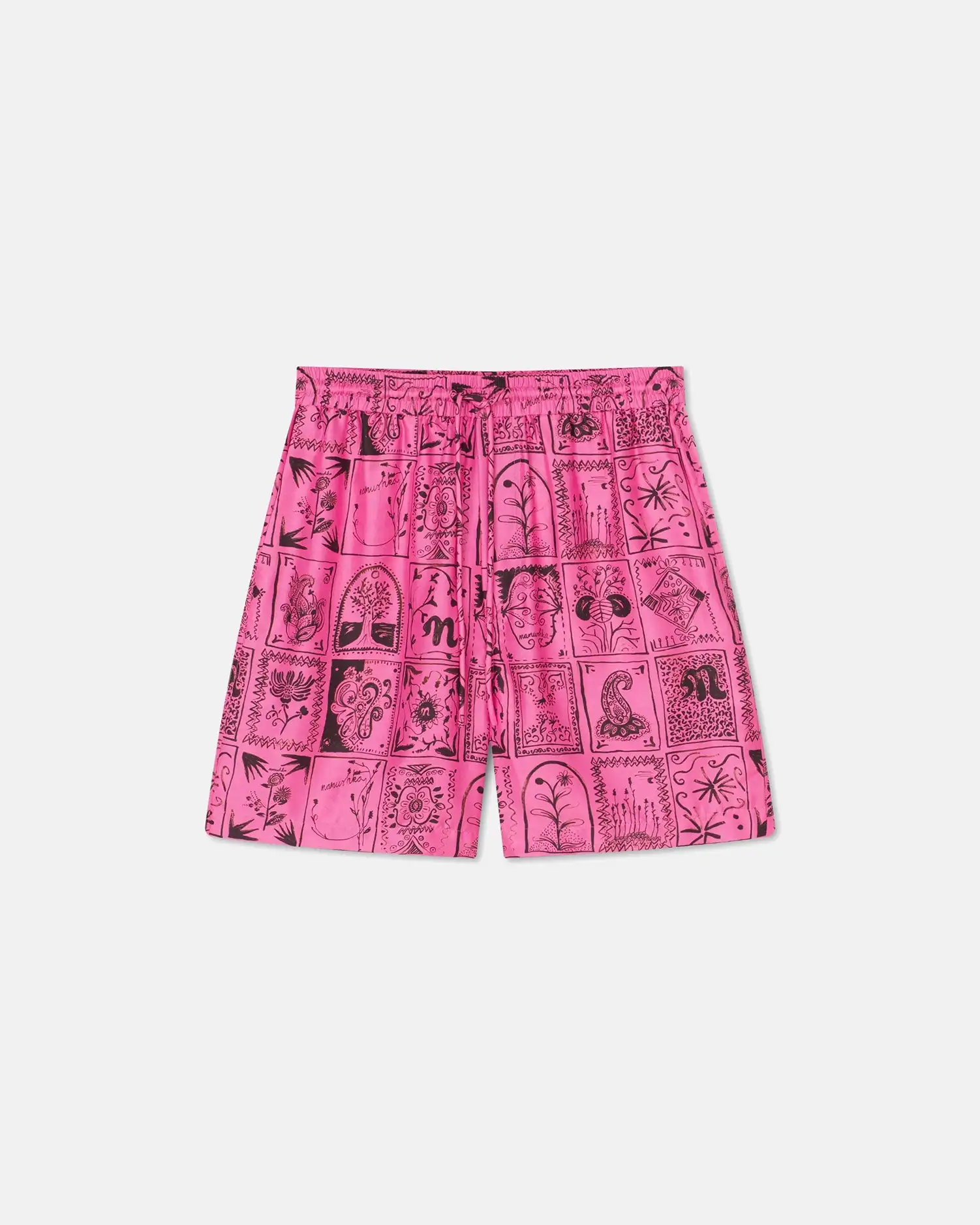 Men\'s Shorts Color Printed Shorts Women\'s Training Shorts DOXXI HAND DRAWN ORNAMENTAL PINK TWILL SILK Y2k  Shorts for Men