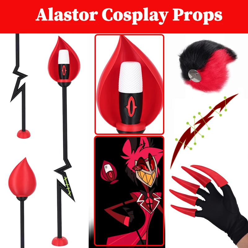 

Hazzbin Alastor Radio Wand Cosplay Hotel Microphone Cane Costume Props Gloves Tails Props Set Hell Inn Prop Halloween Accessory