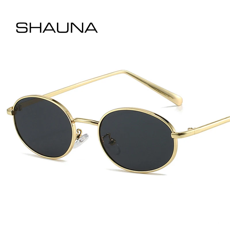 SHAUNA Retro małe owalne metalowe oprawki damskie okulary przeciwsłoneczne UV400 męskie punkowe okulary przeciwsłoneczne