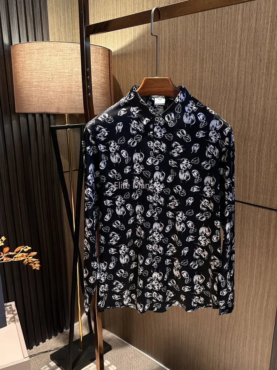 Falling leaves! High-end mulberry silk! Spring new silk full of floral long-sleeved shirts
