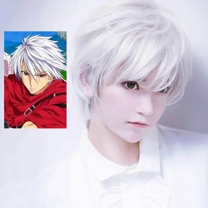 Peruca Cosplay do saqueador Light, Lendário Barão Vermelho Branco Peruca Curta Fofa, Anime japonês, Adereços de quadrinhos, Quadrinhos Cos adereços