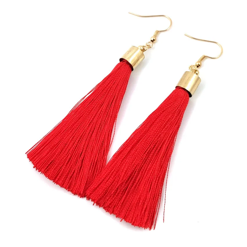 موضة هامش شرابة الأقراط خيط القطن الحبال فرشاة قطرة استرخى أقراط خمر قطرة طويلة استرخى أقراط مجوهرات السيدات #2