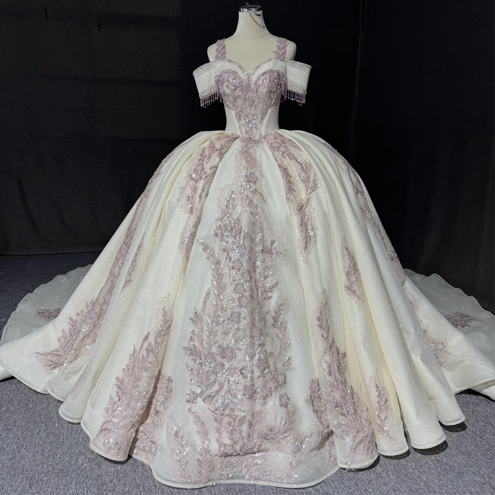 Champagne Ball Gown Quinceanera Dress Pink Lace Straps Evening Dress Sweetheart Off Shoulder Vestidos De 15 Quinceañera