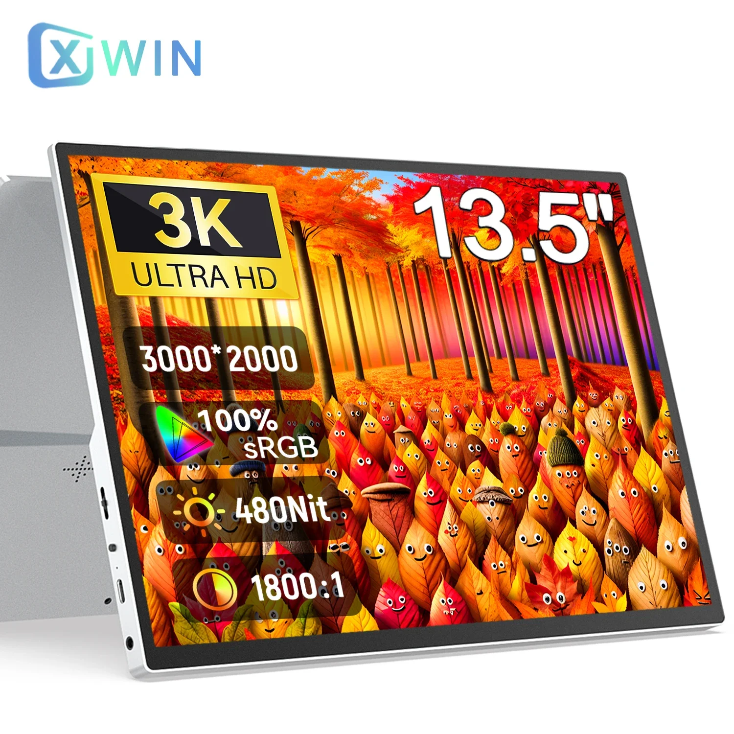 XOWIN Portable Monitor 13.5 inch 3k Office Gaming External Display 480cd/m² 100sRGB Screen for Laptop Phone PC XBox PS4/5 Switch