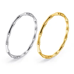 Stainless Steel Gold Color Bamboo Cuff Bracelets Bangles for Woman Wedding Female Luxury Bracelets Jewelry Gift