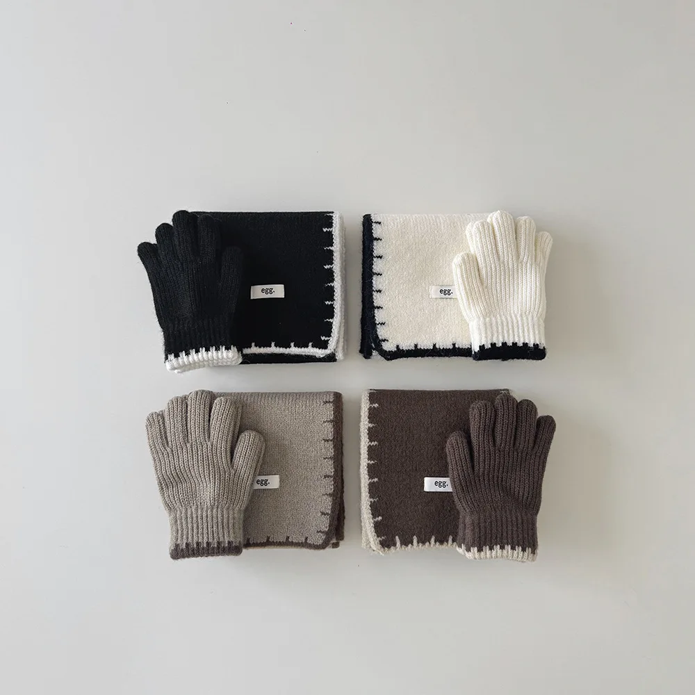 2026 ChildrenTrendy Autumn Winter Korean Version Color Block Scarf Baby Boys Girls Thermal Warm Set New Children's Scarf