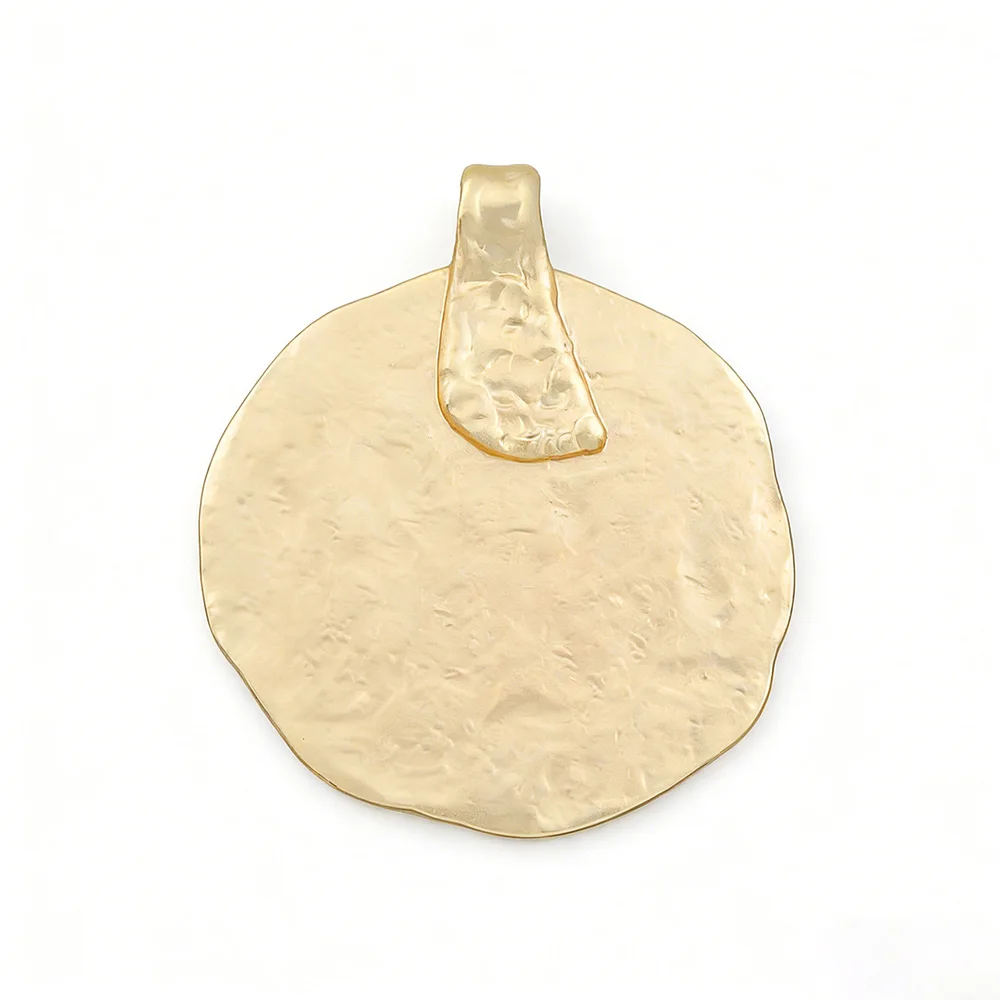 Matte Gold Hammered Large Round Bohemia Charm Pendant For DIY Fashion Neckace Jewelry Making Findings