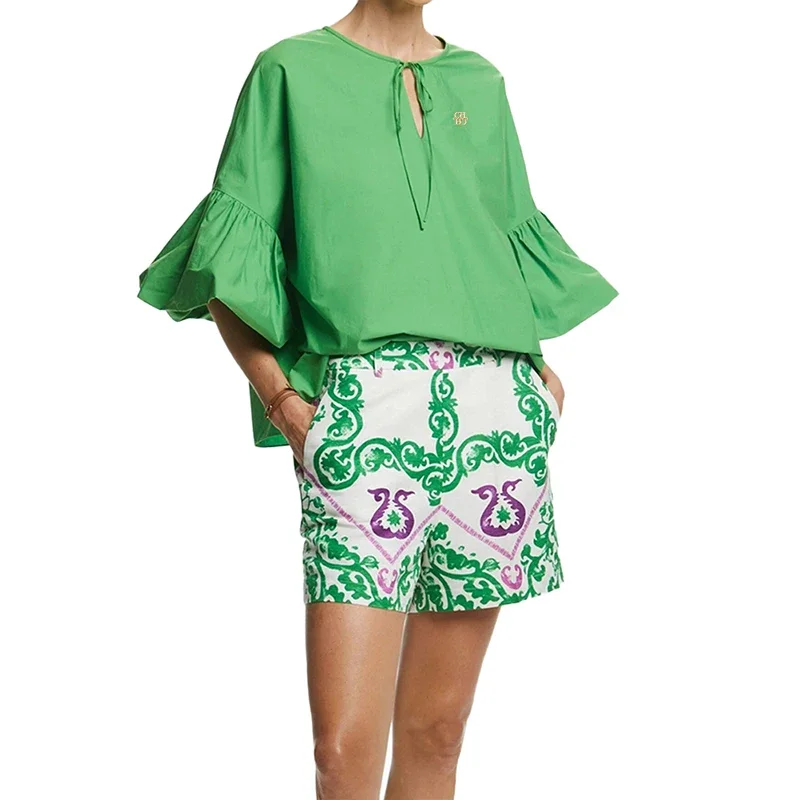 

CHCH Women's Shirt Fashion Spring/Summer Solid Color Trumpet Sleeve Design Blouses