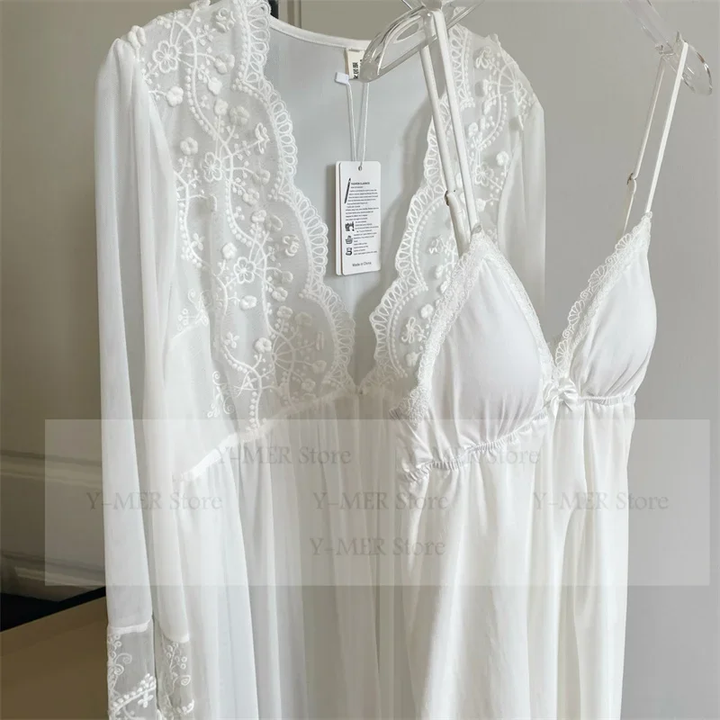 

Princess Style Wedding Dress Suit Long Sleeve Cotton Vestidos De Novia Autumn New Pijama Women Lace Flower Kimono Bathrobe