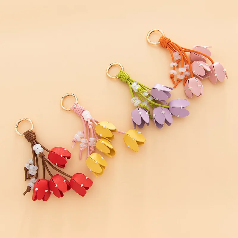 

5pcs Pendant PU Tulip string weaving Bag Key Ring Mix Color