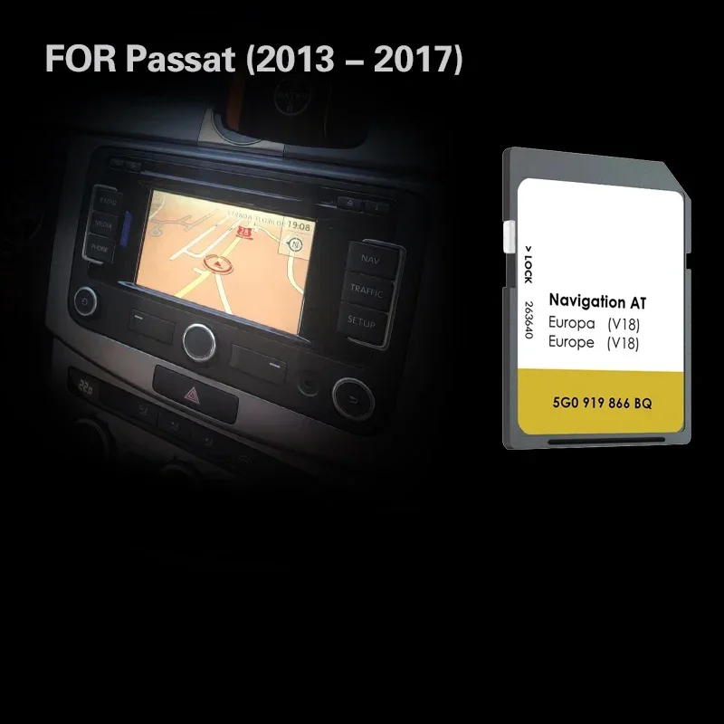 AT V18 Use for VW Passat From 2013 To 2017 Automobile Sat NAV MIB1 16GB Map SD Card Cover Greece Sweden Turkey Austria