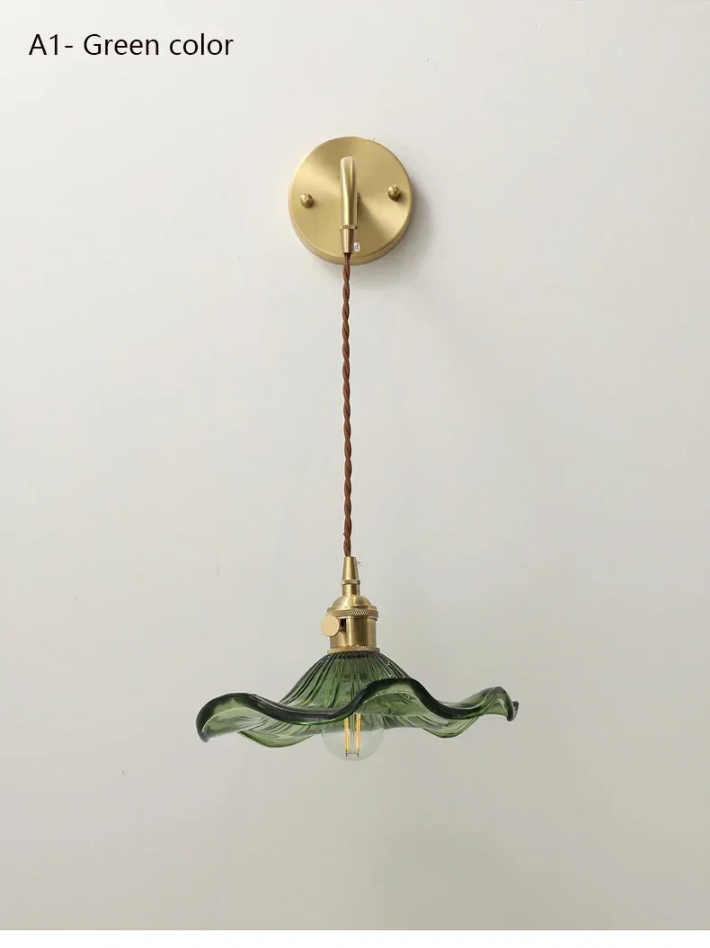 

Настенное бра с листьями лотоса, Hradwired, современный подвесной настенный светильник со стеклянным абажуром для спальни, прикроватной тумбочки, ванной комнаты