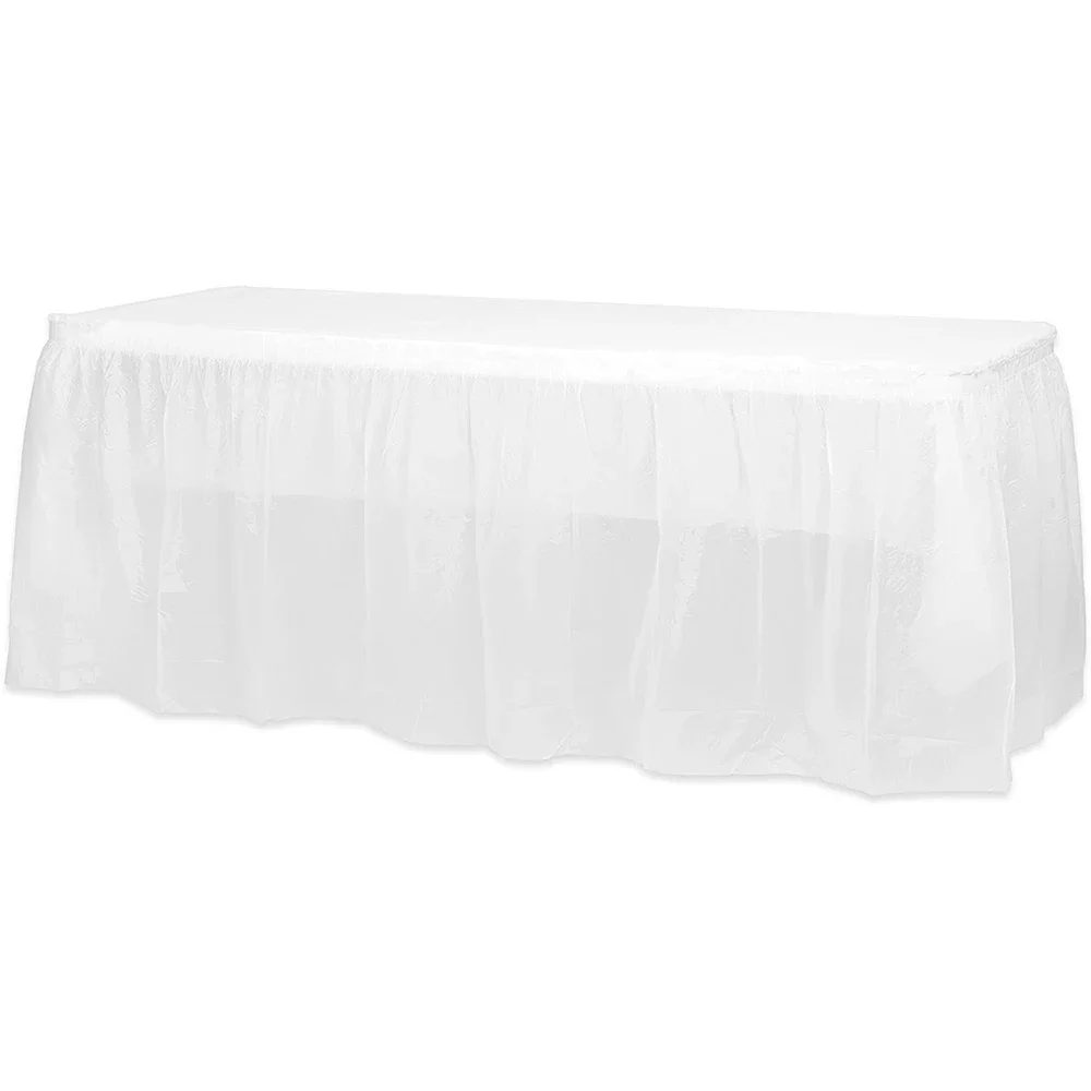 Disposable Rectangular Plastic Tablecloth for Birthday Party, Wedding Table Skirt