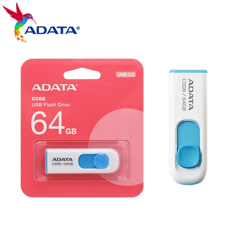 ADATA  Pen Drive USB 2.0 100% Original U Disk 32GB 64GB 16GB 8GB Memory Stick USB Pendrive C008 Flash Drive for Desktop Laptop