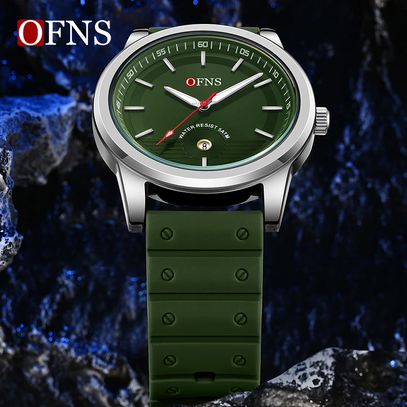 OFNS New Style Fashion Business Men\'s Quartz Watch High Quality Silicone Strap Calendar Waterproof Leisure Sports Men Watch Hot