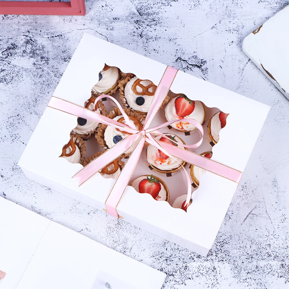 Automatic Assembly Cupcake Carrier Box Pastry Paper Container For Baking Cookies Muffins Wedding Birthday Party Food Box
