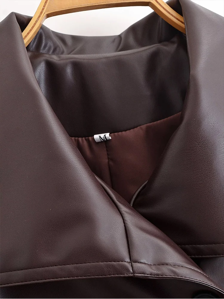 ヨーロッパ風の新しいレディースファッション、多用途で上品な無地の長袖、ベルト付きショート丈レザーウインドブレーカー