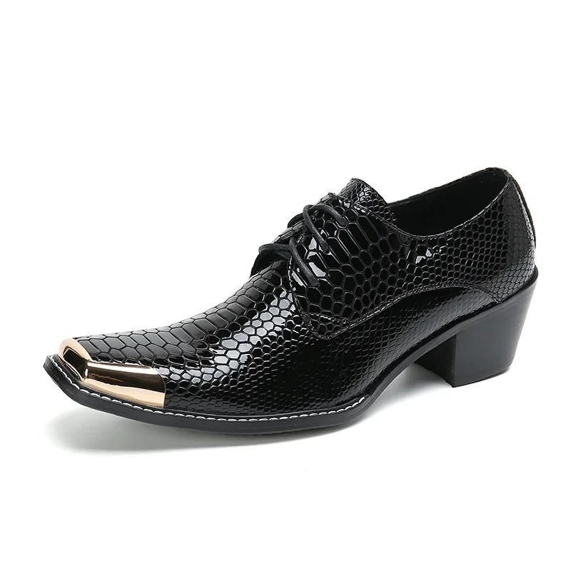 Classic Black Men Mid Heel Oxfords Shoes Business Office Big Size Formal Shoes Male Genuine Leather Wedding Party Dress Shoes