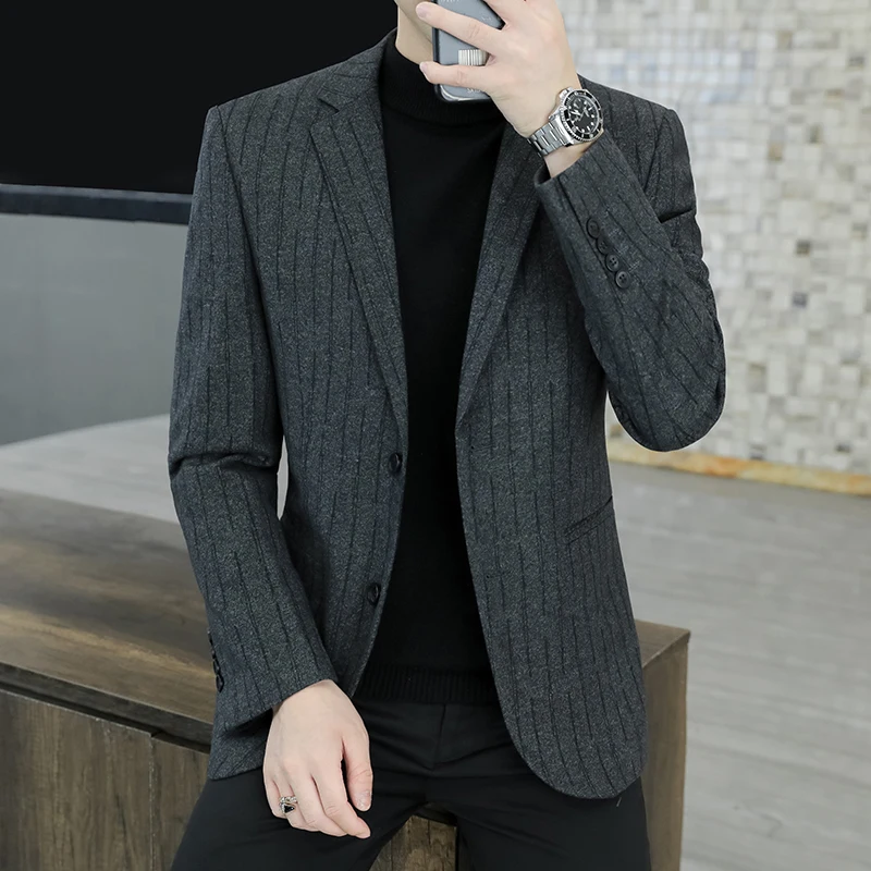 

M-8XL Blazer Men's Business Gentleman Korean Wedding Fashion Trend, Slim Fit, Versatile, High-end Casual, High-end Woolen Blazer