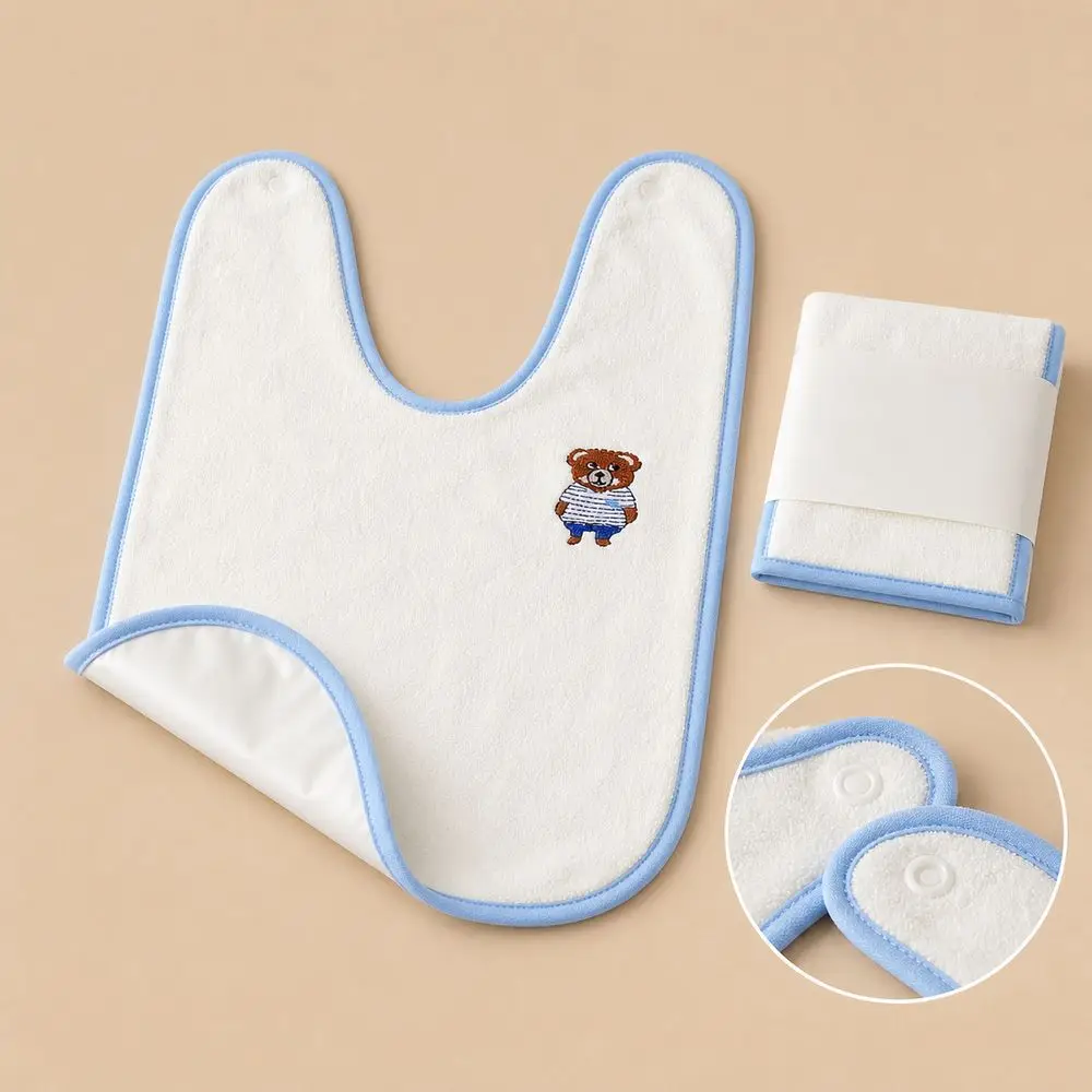 Coral Velvet Baby Towel Bib Soft Touch Cartoon Pattern Infant Washcloth U-Shape Protective Barrier Baby Face Bib