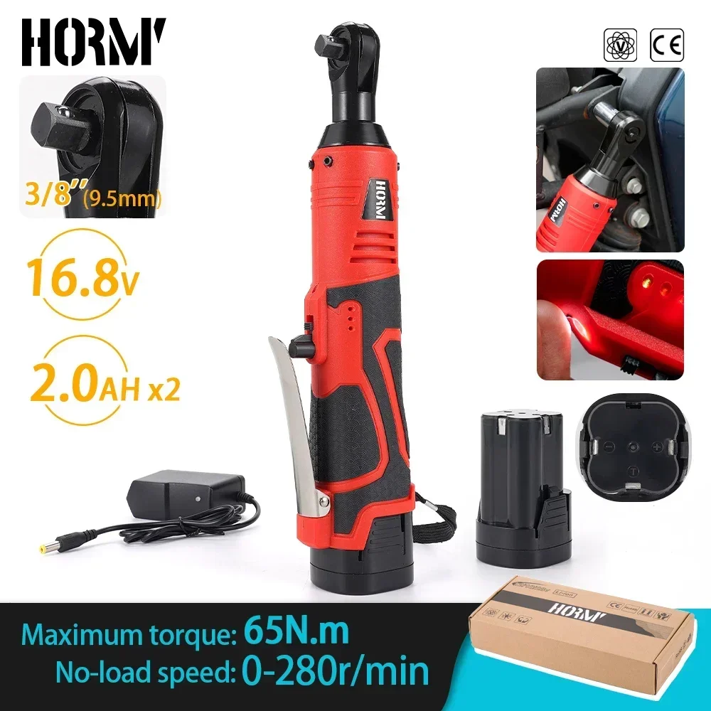 Hormy 18V Electric Ratchet Impact Wrench 3/8\'\' Right Angle 65N.m Screwdriver Nut Car Repair Power Tool With Lithium-Ion Battery