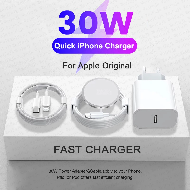 For Apple Magsafes Wireless Charger For iPhone 15 14 13 12 11 Pro Max SE Mini X XS XR 8Plus Fast Charging Type C Lightning Cable