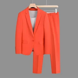 197 Orange double slit suit two-piece suit for men Korean style slim fit business formal suit groom dress suit