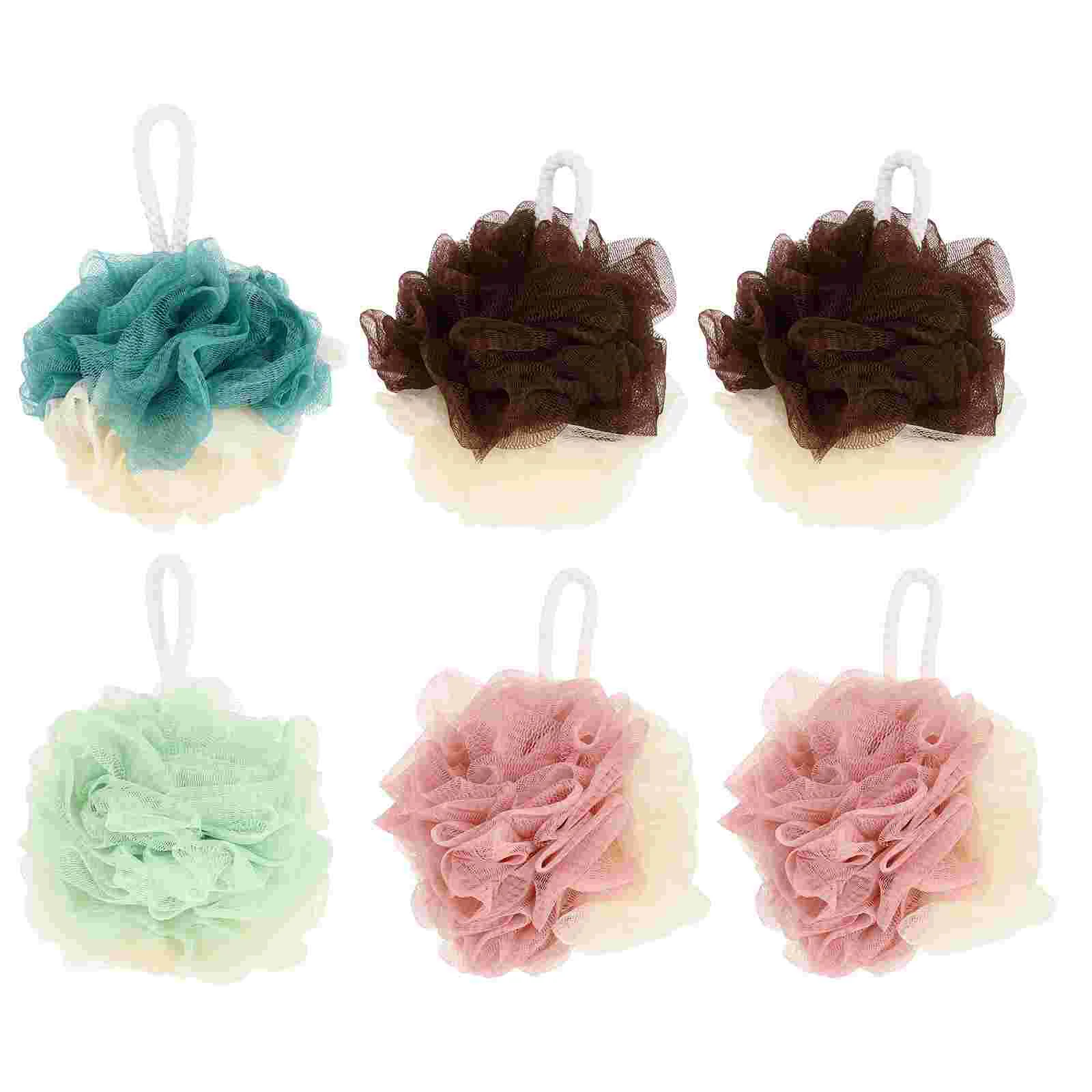 

6 Pcs Pouf Body Scrubber Gradient Bath Ball Sponges Take Brand New Pe Particles Bathtub