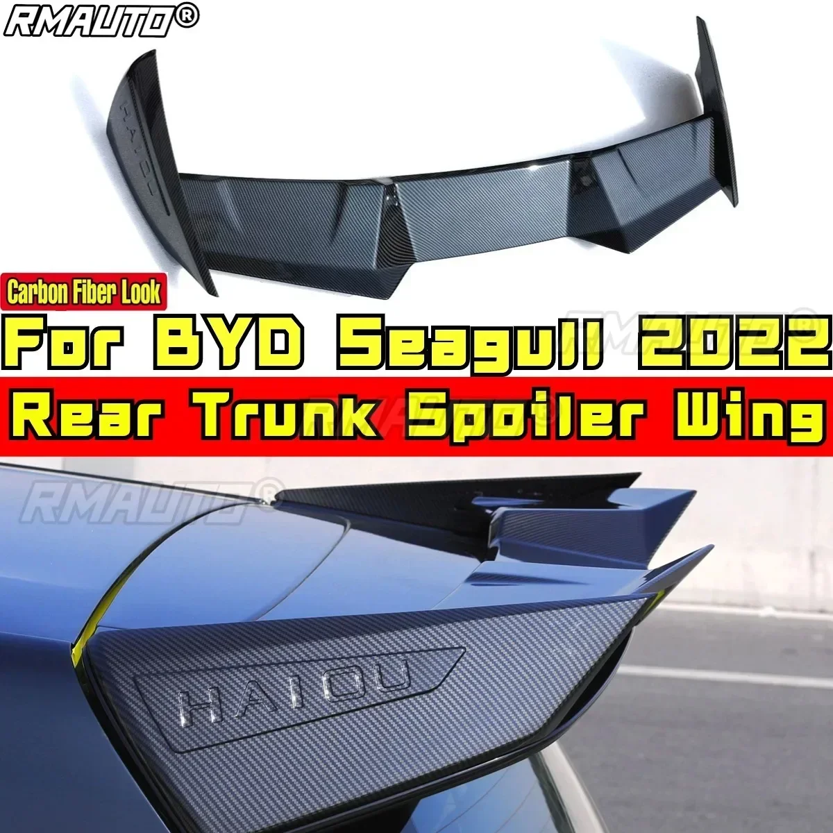 For BYD Seagull 2022 Body Kit Rear Trunk Wing Carbon Fiber Look DC Style Rear Trunk Spoiler Rear Wing Car Accessories