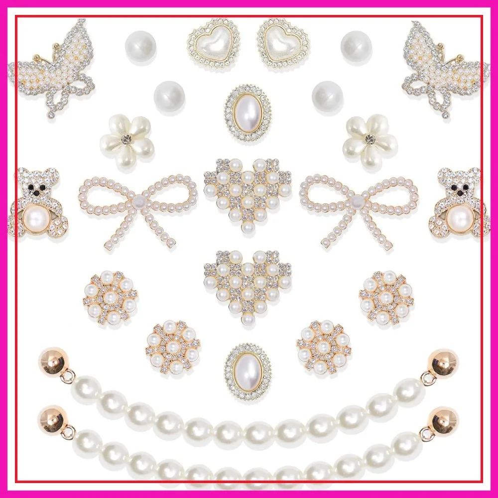 

24 Pcs Pearl Flower Shoe Charms Set - Rhinestone Clog Decor for Party Gifts