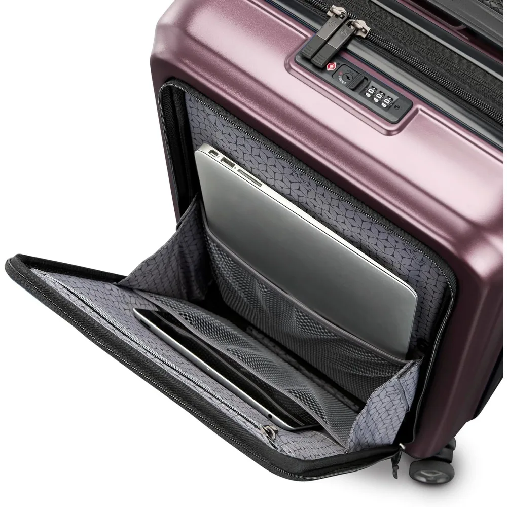 Conjunto de bagagem rígida extensível leve com bolso frontal para viagens de mão e grandes verificadas, 21/28 polegadas