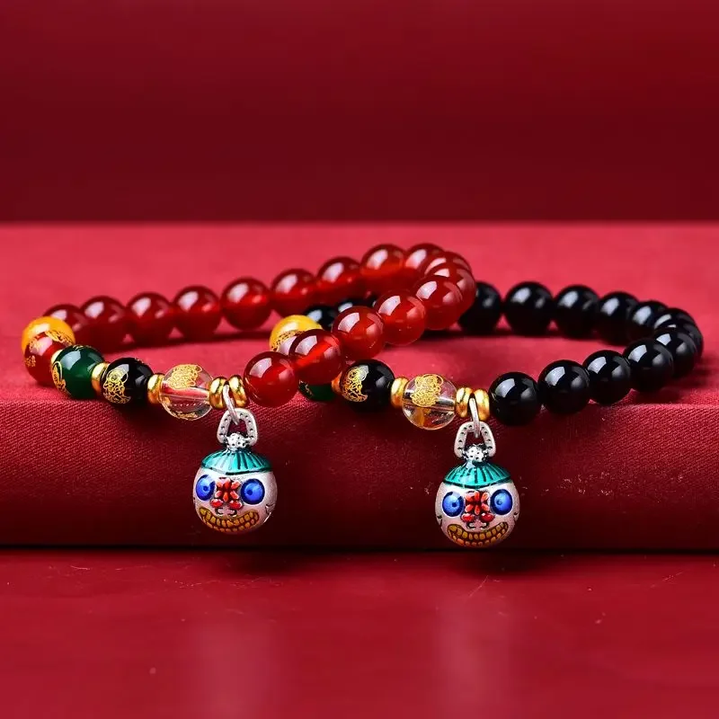 

Original Pure Silver Clay Red Agate Year of Fate Bracelet Golden Wood Water Fire Soil Five Gods of Wealth Men and Women Rosary