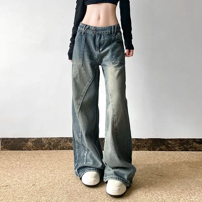 Jeans Patchwork Low Rise Baggy Y2k Distressed Streetwear Vintage Loose Denim Pants Autumn Harajuku Clothing Jeans