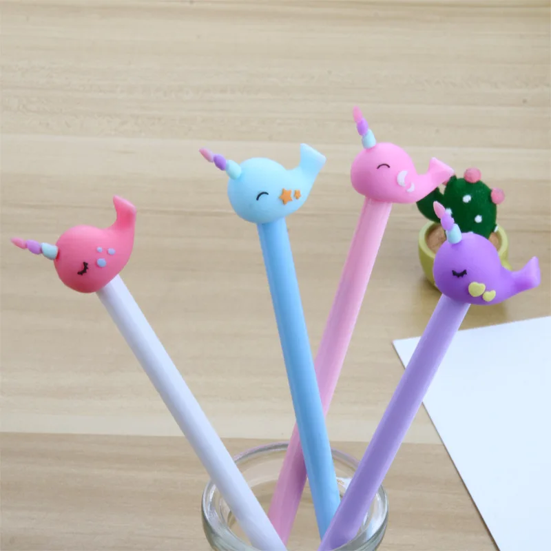 24 Pcs Creative New Cartoon Narwhal Black Gel Pen Student Learning Stationery Kawaii School Supplies Materiais Escolares