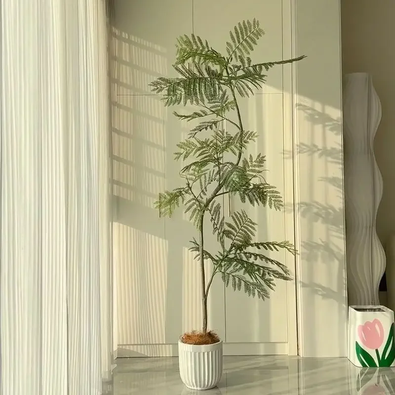 Planta verde simulada Jacaranda, planta en maceta para interiores, árbol falso biónico grande, luz, decoración de lujo para sala de estar, adorno de suelo