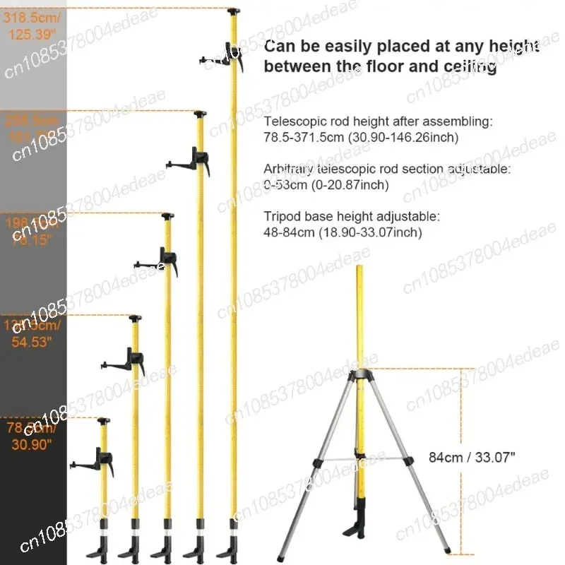 12 stóp/3,7 m statyw laserowy drążek teleskopowy z mocowaniem laserowym 1/4 na 20 cali do obrotowego pręta w zestawie