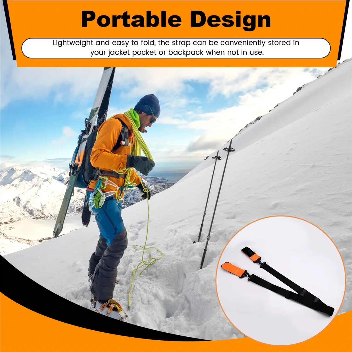 Correias ajustáveis para snowboard e vara de esqui N18R, alças portáteis para snowboard, acessórios de esqui de nylon para homens e mulheres.