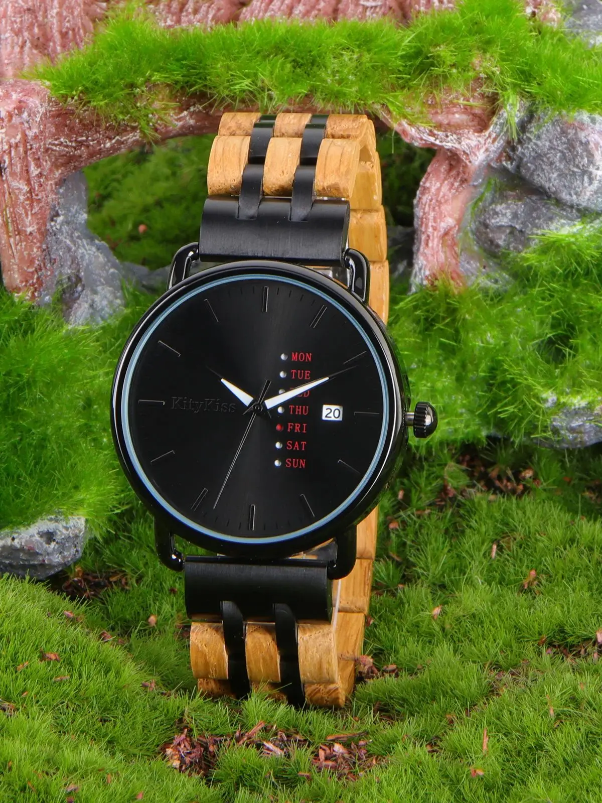 

kitykiss new calendar glow-in pointer wood watch stainless steel olive wood watch business women waterproof watch